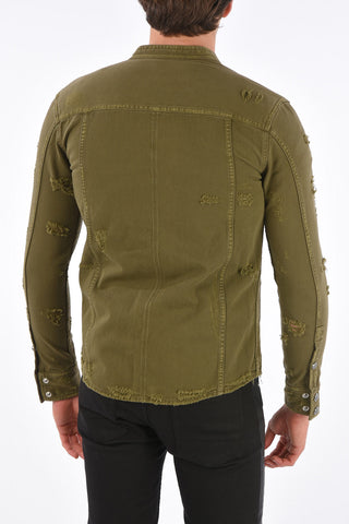 Distressed Snap Button Overshirt