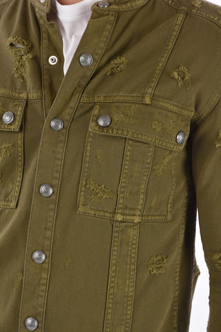 Distressed Snap Button Overshirt