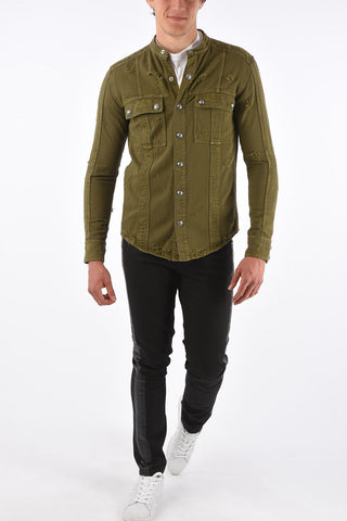 Distressed Snap Button Overshirt