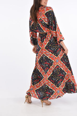 vestito shift evening open back stampato in seta