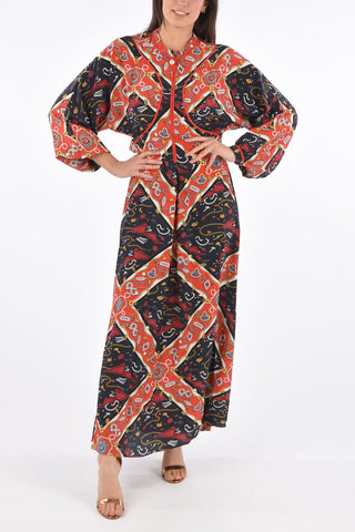 vestito shift evening open back stampato in seta