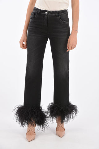 jeans with Ostrich Feathers Applications