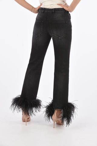 jeans with Ostrich Feathers Applications