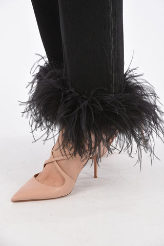 jeans with Ostrich Feathers Applications