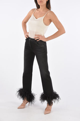 jeans with Ostrich Feathers Applications