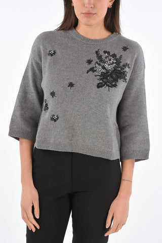 Floral Embroidered ¾ Sleeve Sweater