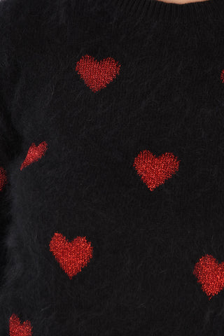 maglia fuzzy con Cuori Ricamati