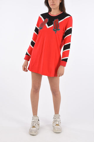 embroidered long sleeve above knee tee dress