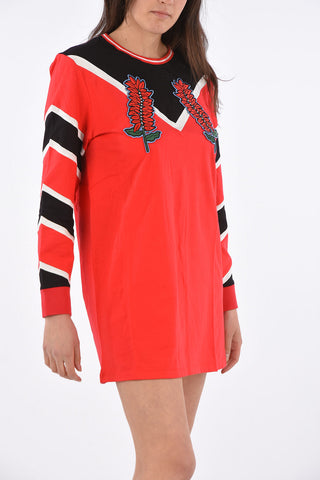embroidered long sleeve above knee tee dress