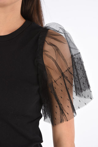 RED T-LAB Ribbed T-shirt with Tulle Sleeves