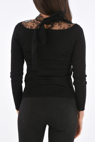 Tie Neck Sweater with Lace Detail