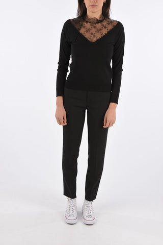 Tie Neck Sweater with Lace Detail