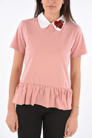 Peplum T-shirt with Decorative Collar