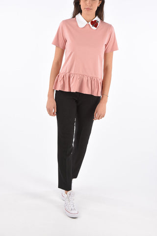 Peplum T-shirt with Decorative Collar
