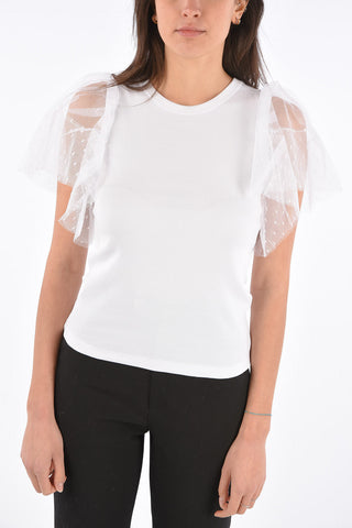 RED T-LAB Ribbed T-shirt with Tulle Sleeves
