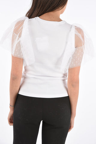 RED T-LAB Ribbed T-shirt with Tulle Sleeves