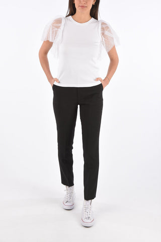 RED T-LAB Ribbed T-shirt with Tulle Sleeves