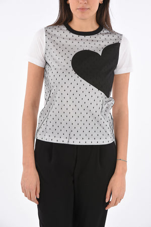 T-shirt Girocollo con Applicazione in Tulle