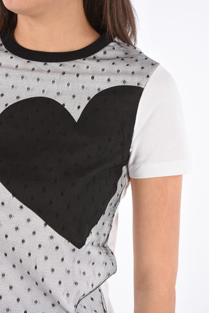 T-shirt Girocollo con Applicazione in Tulle