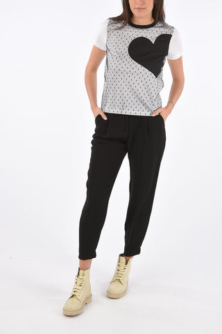 T-shirt Girocollo con Applicazione in Tulle