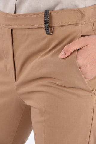 Pantaloni Crop a Vita Alta con Dettaglio Gioiello
