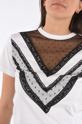 T-shirt Girocollo con Applicazioni in Pizzo