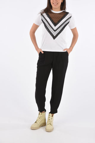 T-shirt Girocollo con Applicazioni in Pizzo