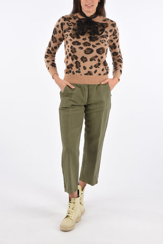 Animal Embroidered Sweater with Tulle Tie Neck
