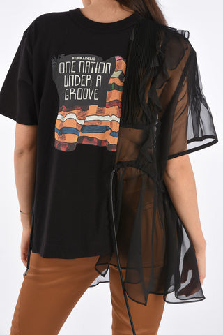 Drawstring T-Shirt with Draped Tulle Insert