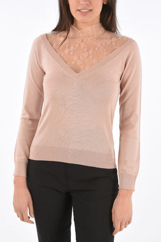 Tie Neck Sweater with Lace Detail