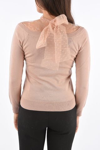 Tie Neck Sweater with Lace Detail