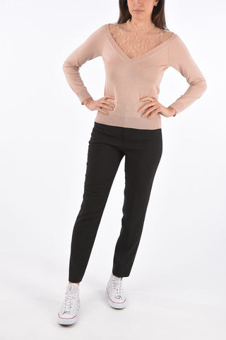 Tie Neck Sweater with Lace Detail