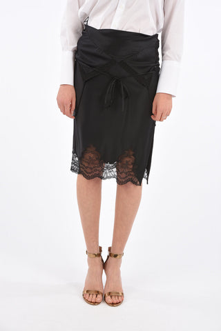 Silk Side Split Skirt with Lace Details