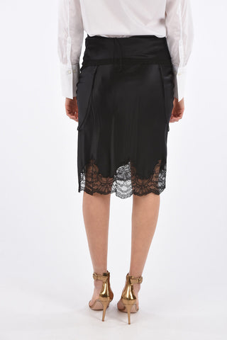 Silk Side Split Skirt with Lace Details