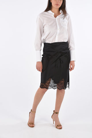 Silk Side Split Skirt with Lace Details
