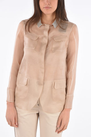 Silk Jewel Neck Shirt with Hidden Closure 