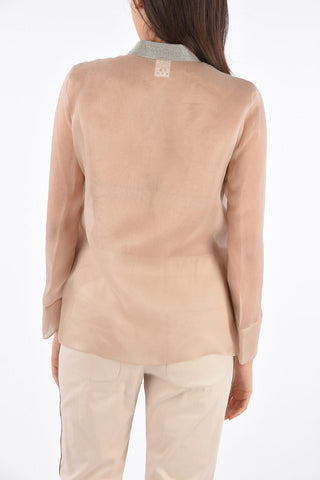 Silk Jewel Neck Shirt with Hidden Closure 