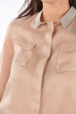 Silk Jewel Neck Shirt with Hidden Closure 