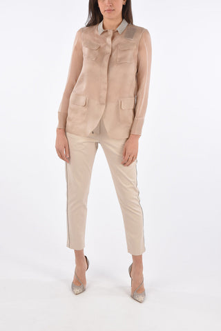Silk Jewel Neck Shirt with Hidden Closure 