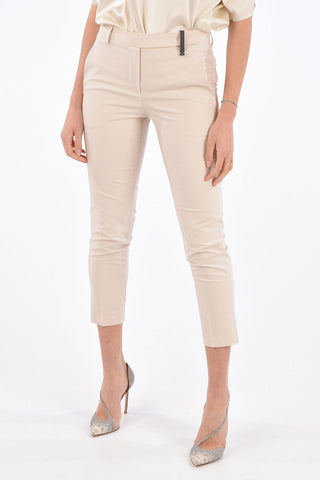 High Waist Cropped Pants with Jewel Loop
