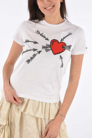 Heart Embroidered Crewneck T-shirt