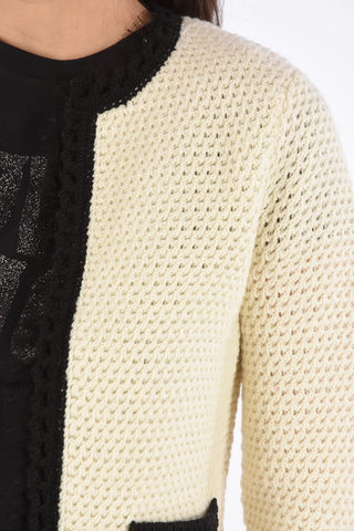 Virgin Wool Cable Knit Cardigan with Tulle Trimmings 