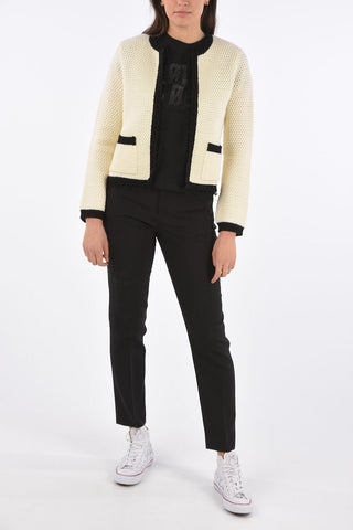 Virgin Wool Cable Knit Cardigan with Tulle Trimmings 