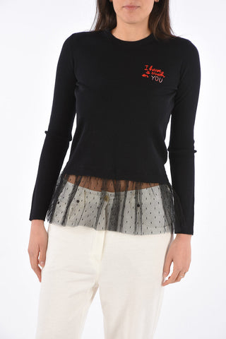 Maglia a Costine I HAVE A CRUSH ON YOU con Dettaglio in Tulle