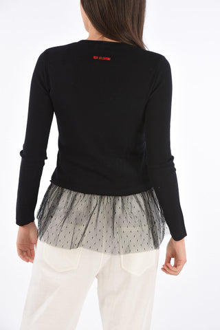 Maglia a Costine I HAVE A CRUSH ON YOU con Dettaglio in Tulle