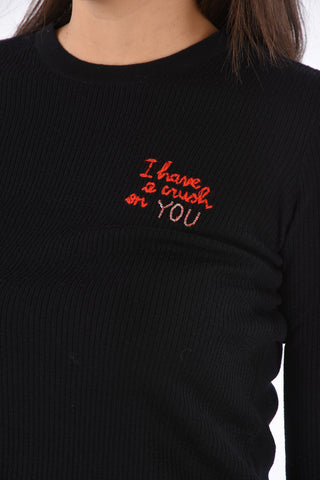 Maglia a Costine I HAVE A CRUSH ON YOU con Dettaglio in Tulle