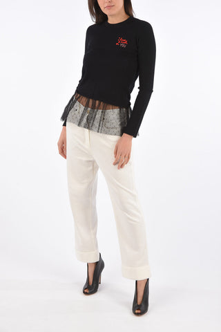 Maglia a Costine I HAVE A CRUSH ON YOU con Dettaglio in Tulle