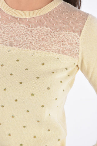 Polka Dots Crewneck Sweater with Tulle Detail