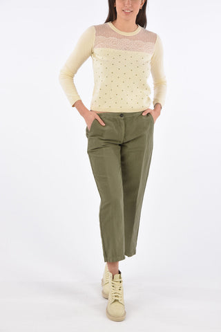 Polka Dots Crewneck Sweater with Tulle Detail
