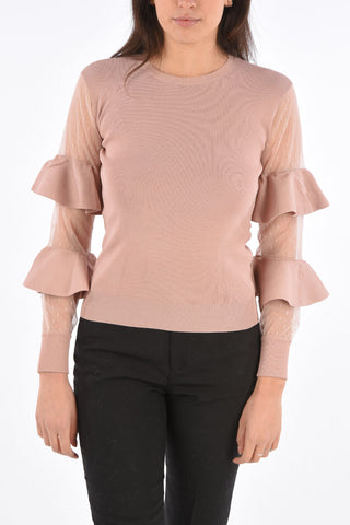 Ruffle Sleeve Crewneck Sweater